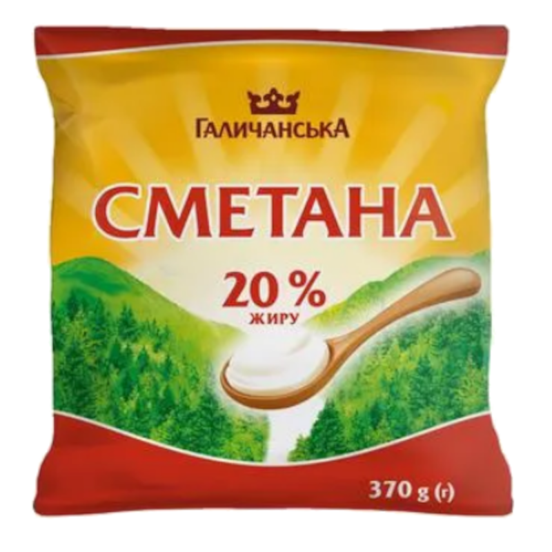 Сметана ГАЛИЧАНСЬКА 20%, 370г, плівка поліетиленова